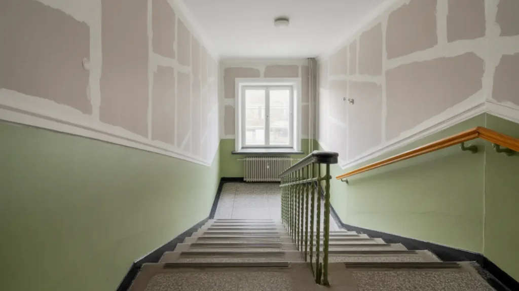 trapphusrenovering med putsreparationer och harmoniska kul rer i flogsta uppsala